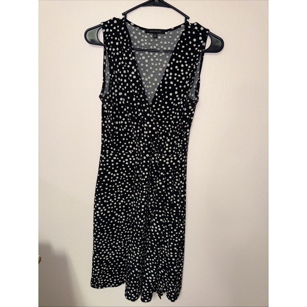 Hail3y:23 Black White Polka Dot Faux Wrap Sleeveless Midi Dress Medium